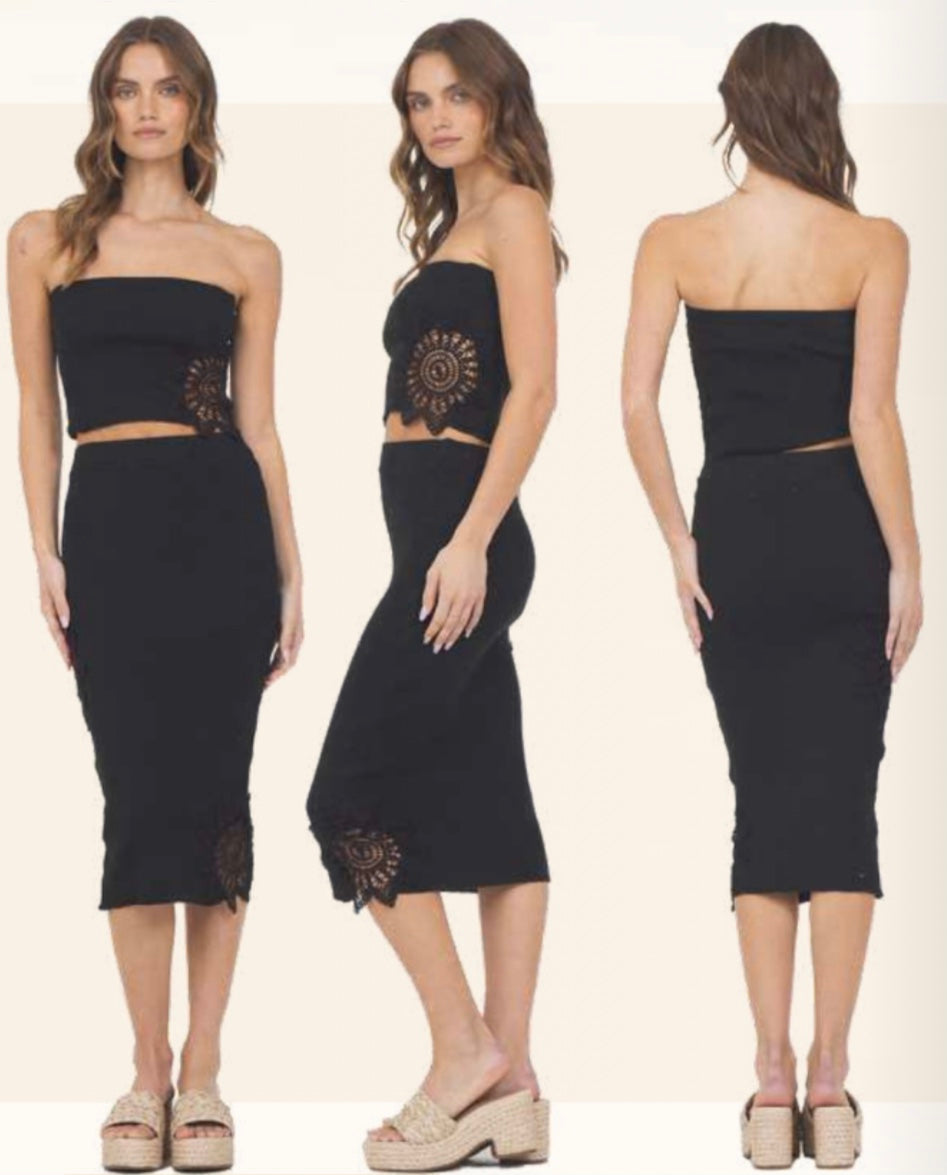 Crochet Ribbed Tube Top Midi Skirt Set