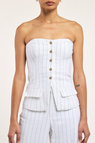 Quinn Pinstripe Linen Vest