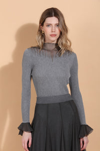 Mock Neck Top w/ Peplum Cuff