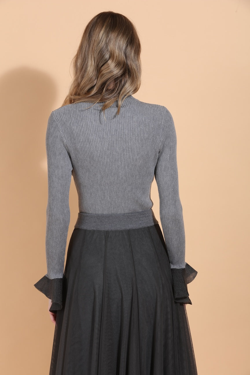 Mock Neck Top w/ Peplum Cuff *Multiple Colors*