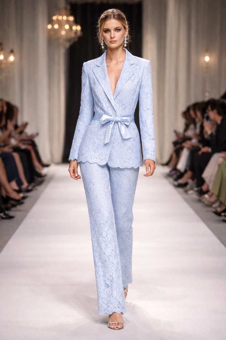 Lace Suit with Tie Belt
