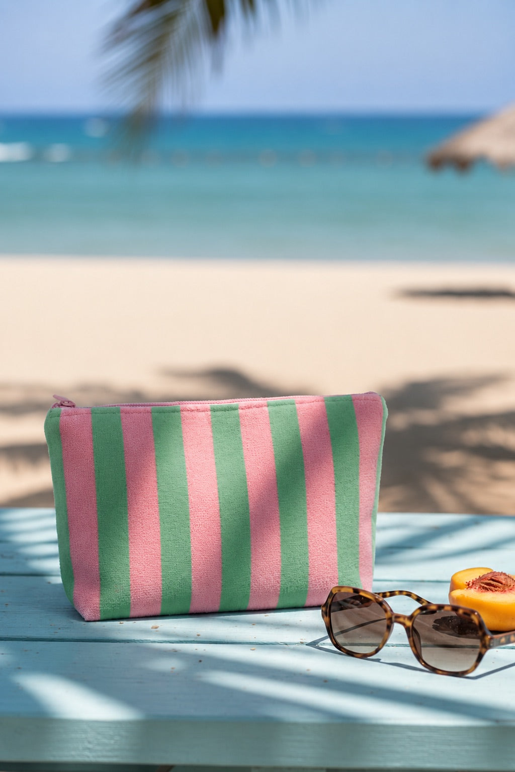Striped Terry Cloth Cosmetic Pouch