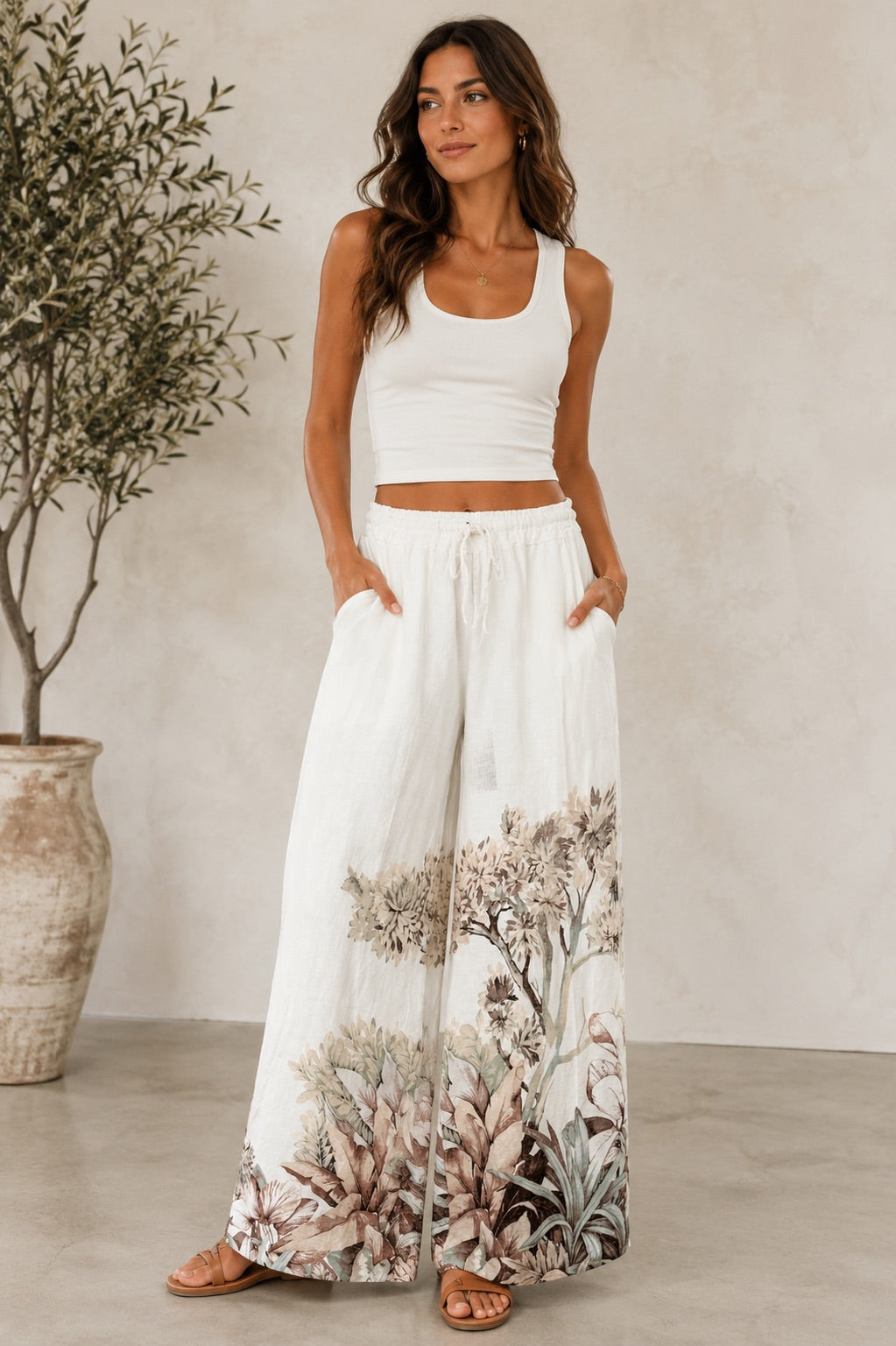 Flora Canopy Drawstring Linen Pants