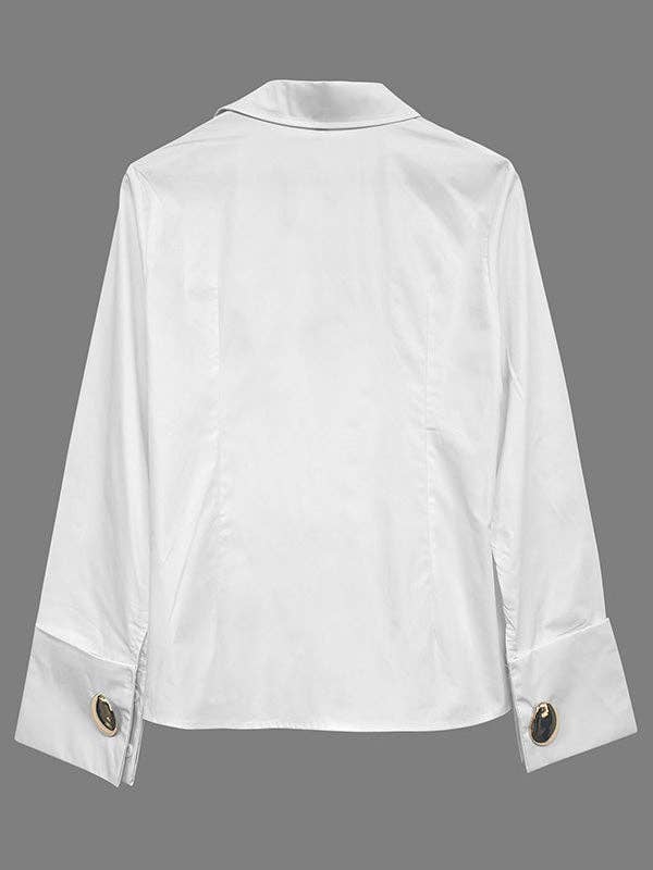 OceanusSwim - Long Sleeves Loose Buttoned Solid Color Lapel Blouses&Shirts Tops