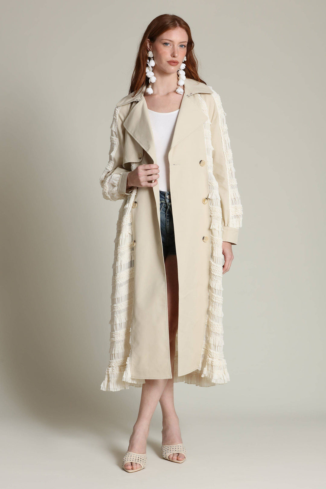 Mixed Media Chiffon Trench Coat