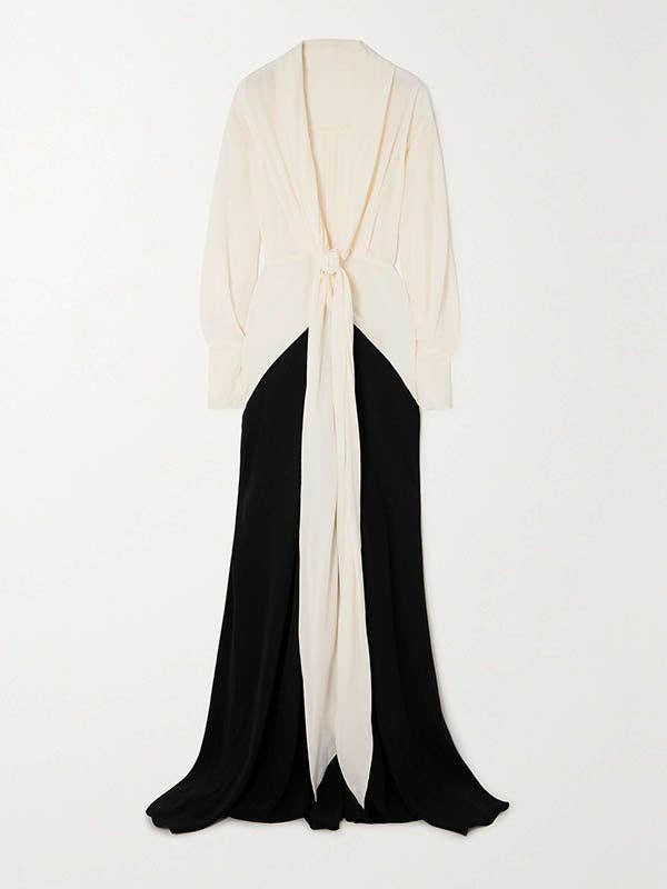 OceanusSwim - Long Sleeves Loose Contrast Color V-Neck Evening Dresses Maxi Dresses