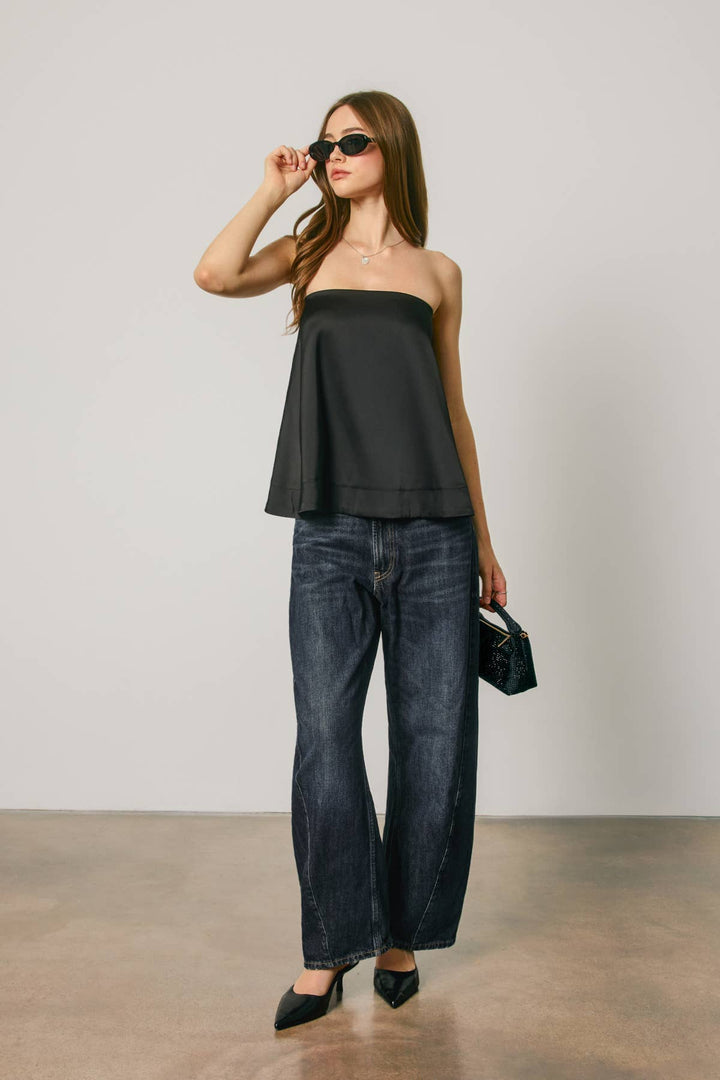 Satin Strapless Bow Back Top