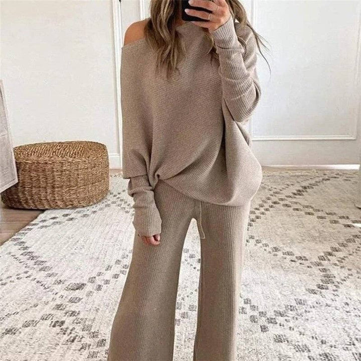 OceanusSwim - Solid Color Round Neck Long Sleeve Long Pants Knit Set