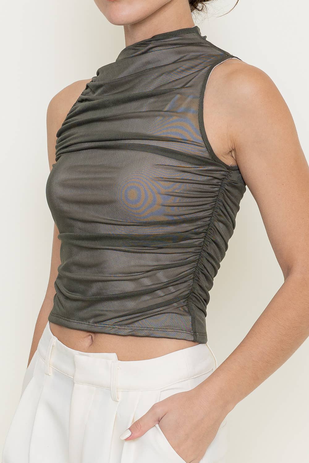 RUCHED MESH TANK TOP