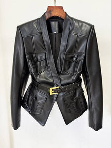 Belted Faux Leather Jacket