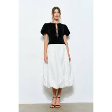 Load image into Gallery viewer, Rhinestone Bow Cutout Velvet Puff Sleeve Top