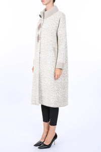 Floral Jacquard Print Embellished Faux Fur Coat