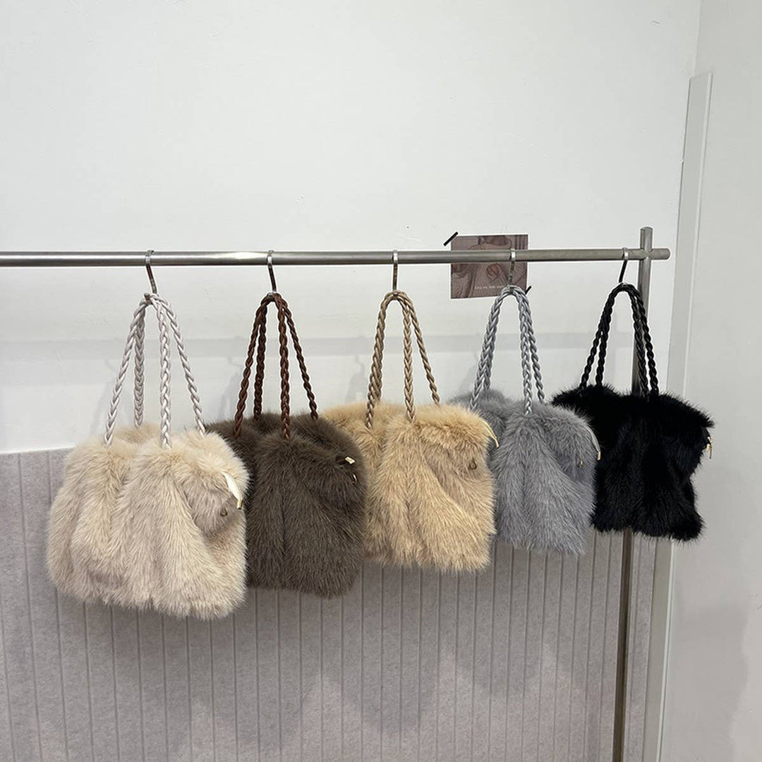ACCITY - WINTER FASHION PLEATED FAUX FOX FUR PLUSH BAG_CWAB3921