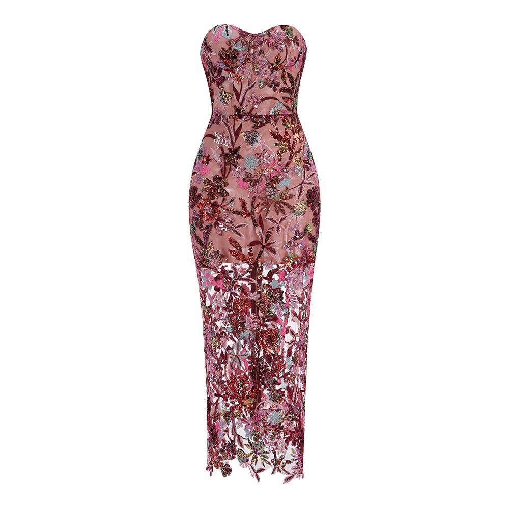 Floral Embroidered Sequin Dress