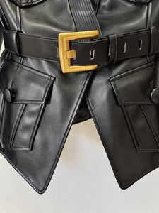 Belted Faux Leather Jacket
