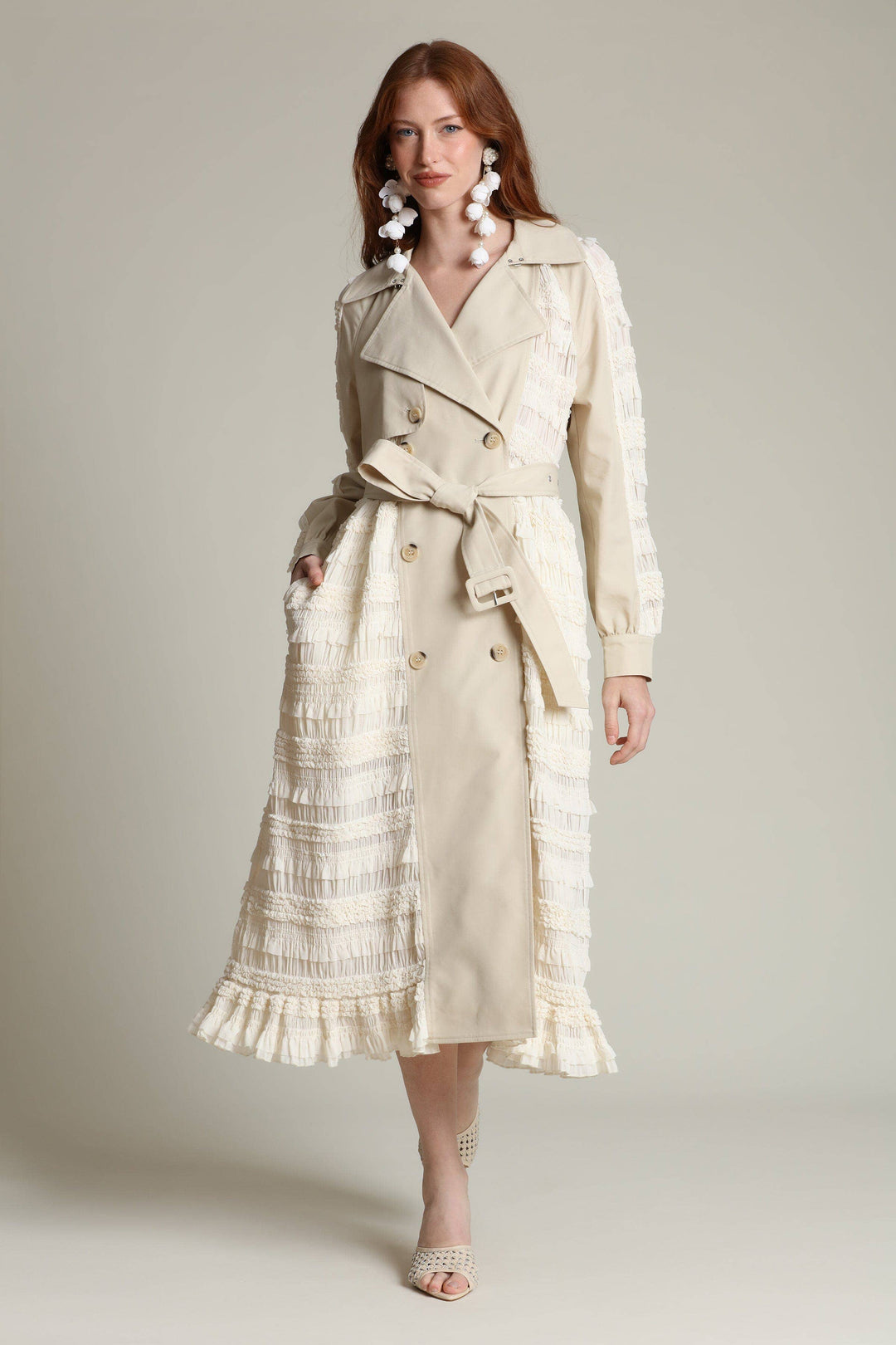 Mixed Media Chiffon Trench Coat