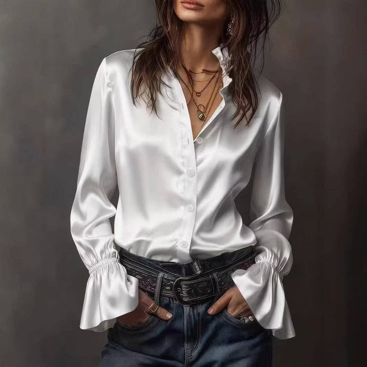 TD Wholesale Apparel - Women's Champagne Satin Long-Sleeve Blouse