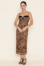 Load image into Gallery viewer, LACE BURN OUT VELVET FLORAL MESH MIDI DRESS