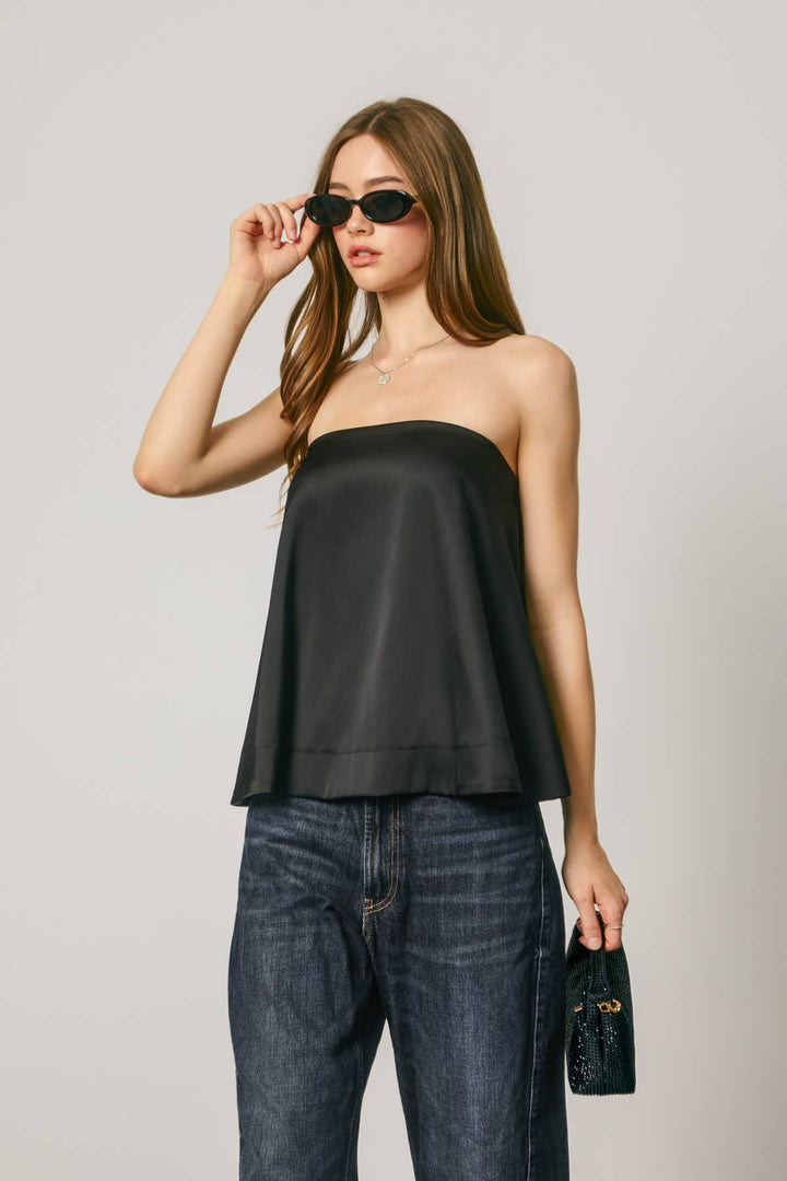 Satin Strapless Bow Back Top
