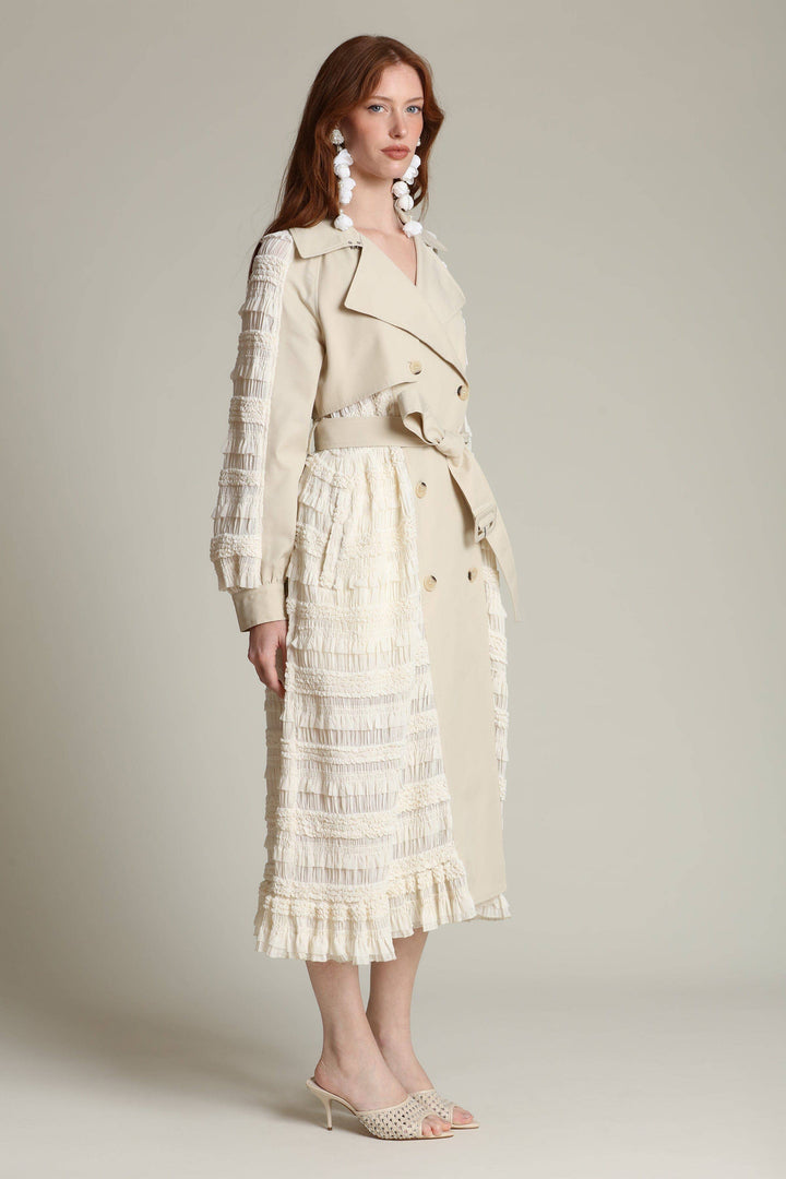 Mixed Media Chiffon Trench Coat