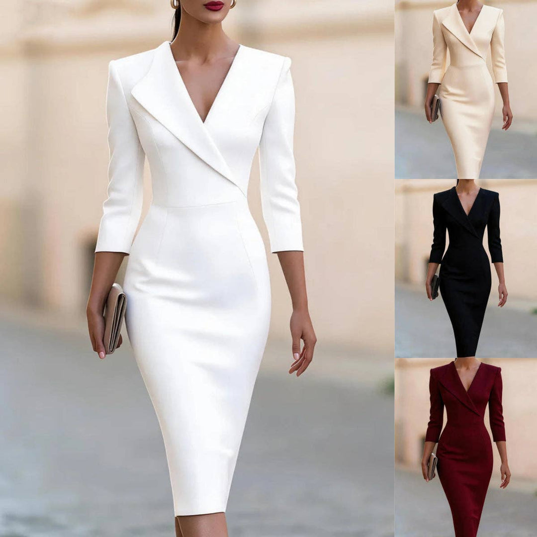 TD Wholesale Apparel - Women's V-Neck Three-Quarter-Sleeve Belted Bodycon Maxi Dress