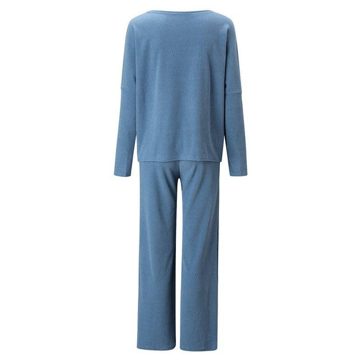 OceanusSwim - Solid Color Round Neck Long Sleeve Long Pants Knit Set