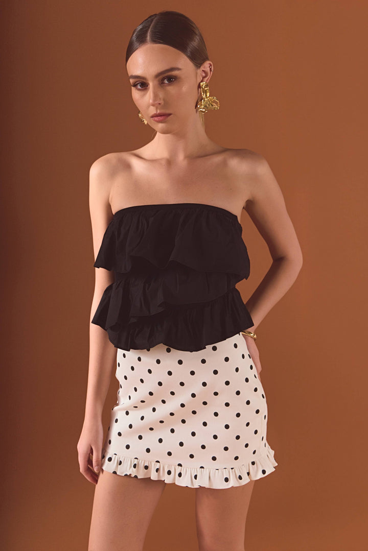 Mixed Media Ruffled Strapless Top