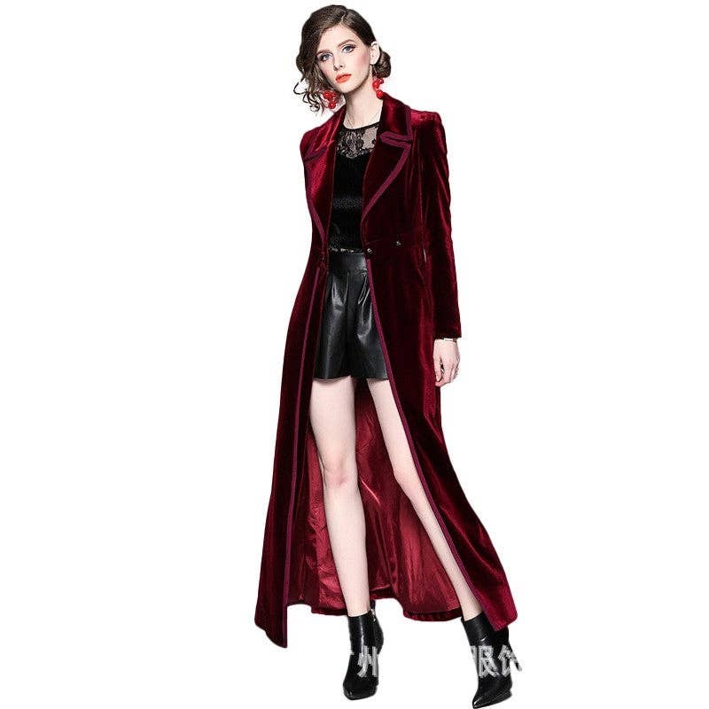 OceanusSwim - Long Velvet Coat In Solid Color