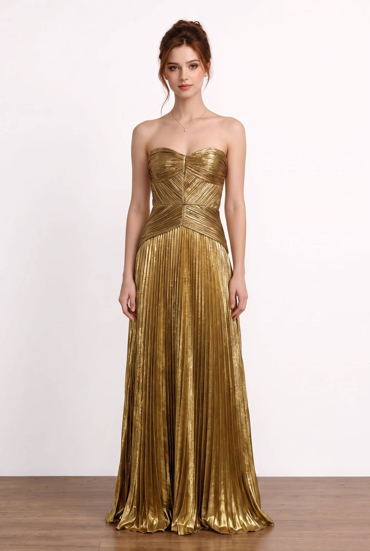 Minuet - 3771-4 Strapless Sweetheart Neckline Pleated Maxi Dress