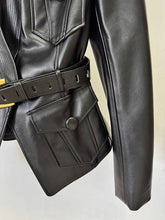 Load image into Gallery viewer, Belted Faux Leather Jacket