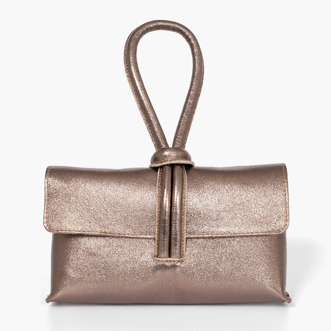 Trixie Champagne Metallic Italian Leather Clutch Bag