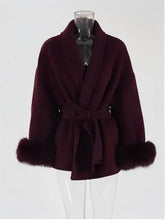 Load image into Gallery viewer, Belted Wool Coat with Faux Fur Cuffs *multiple colors*