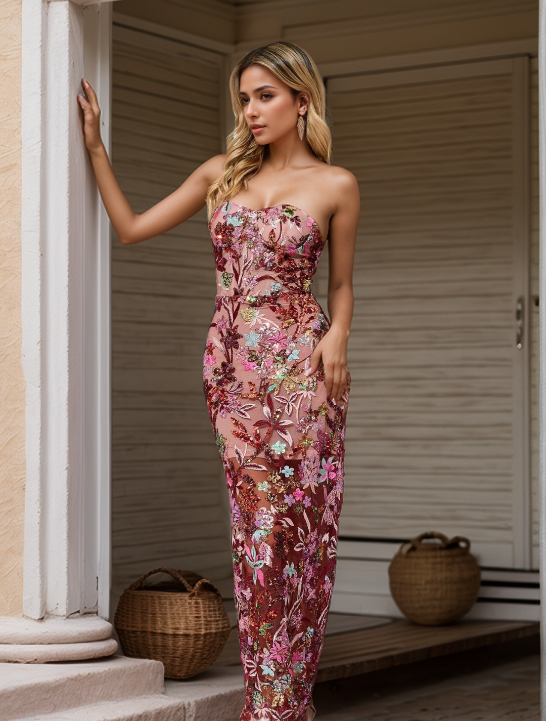 Floral Embroidered Sequin Dress