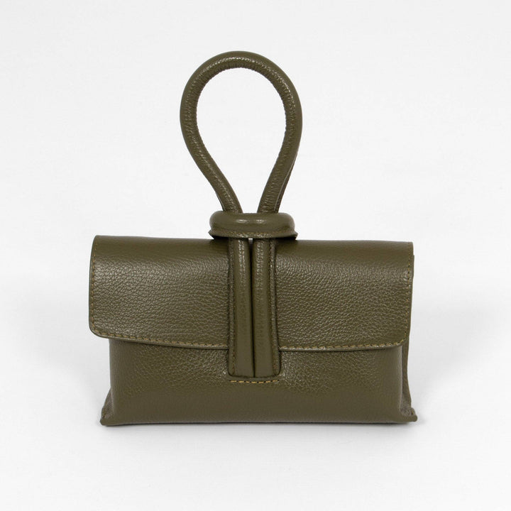 Trixie Italian Leather Wristlet Clutch Bag Olive