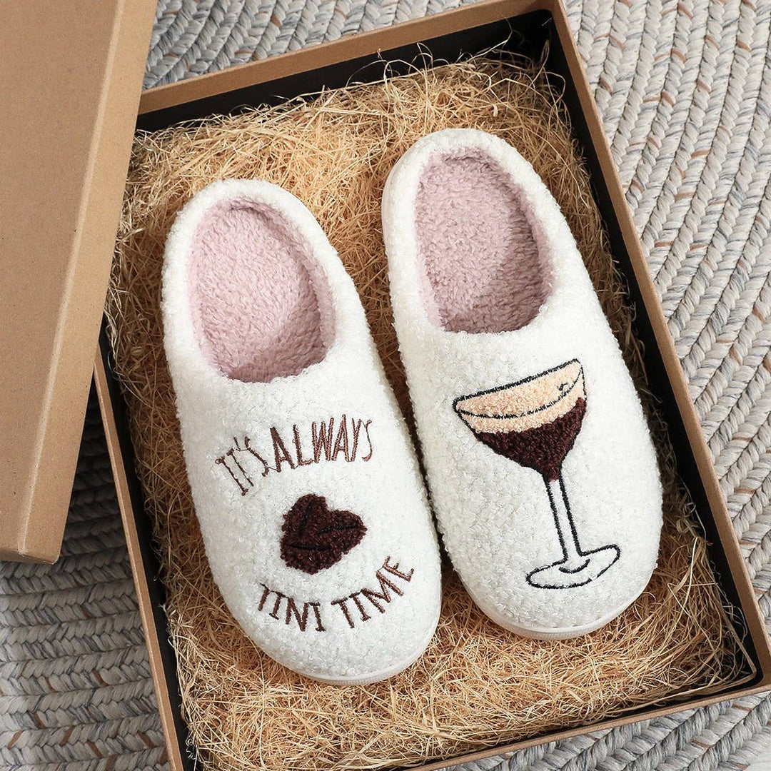 ACCITY - Cozy Martini Slippers Soft Fuzzy Home Footwear_CWSHF00245