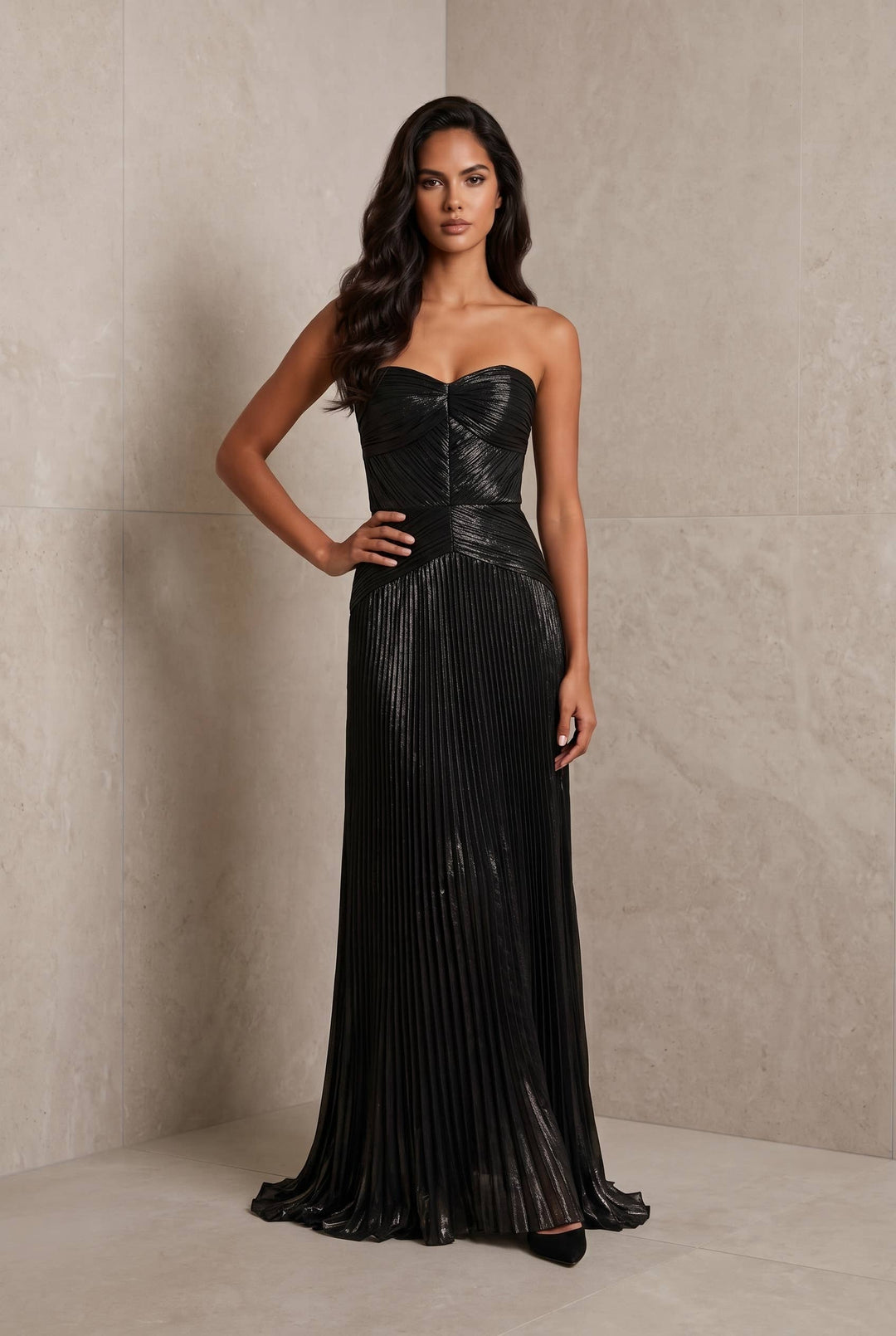 Minuet - 3771-4 Strapless Sweetheart Neckline Pleated Maxi Dress