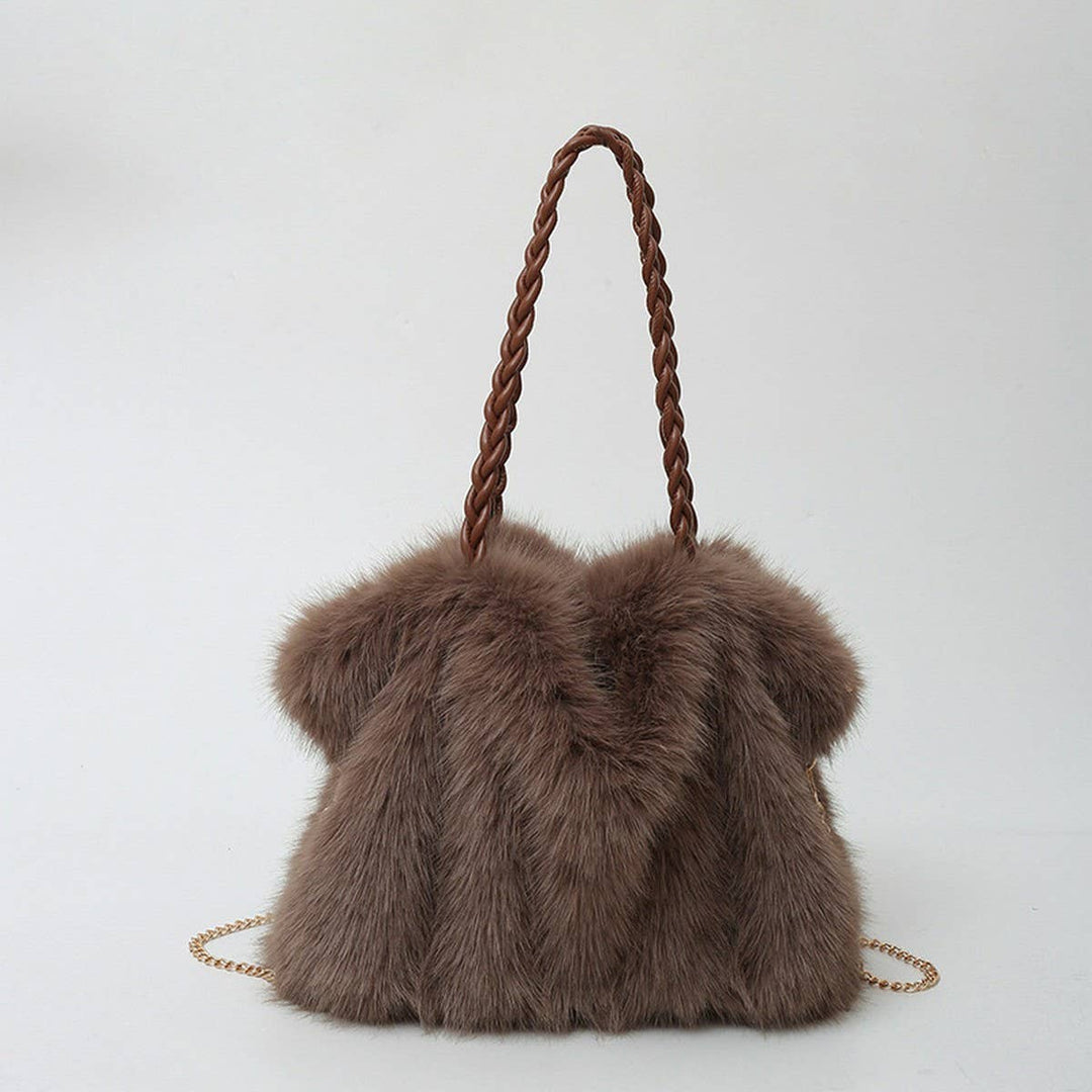ACCITY - WINTER FASHION PLEATED FAUX FOX FUR PLUSH BAG_CWAB3921
