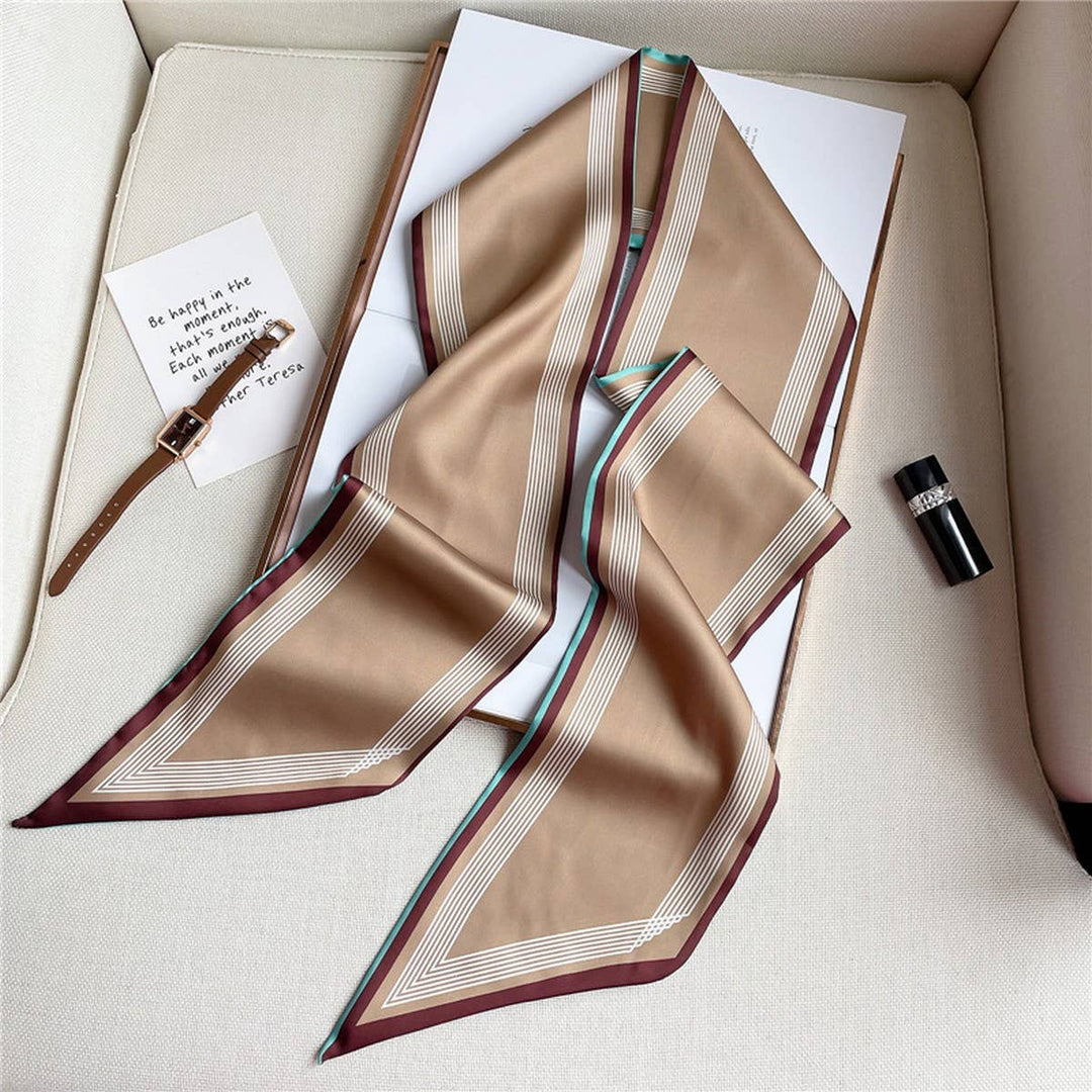 ACCITY - THIN SIMPLE GEOMETRIC LONG SILK HEAD SCARF_CWASC1521