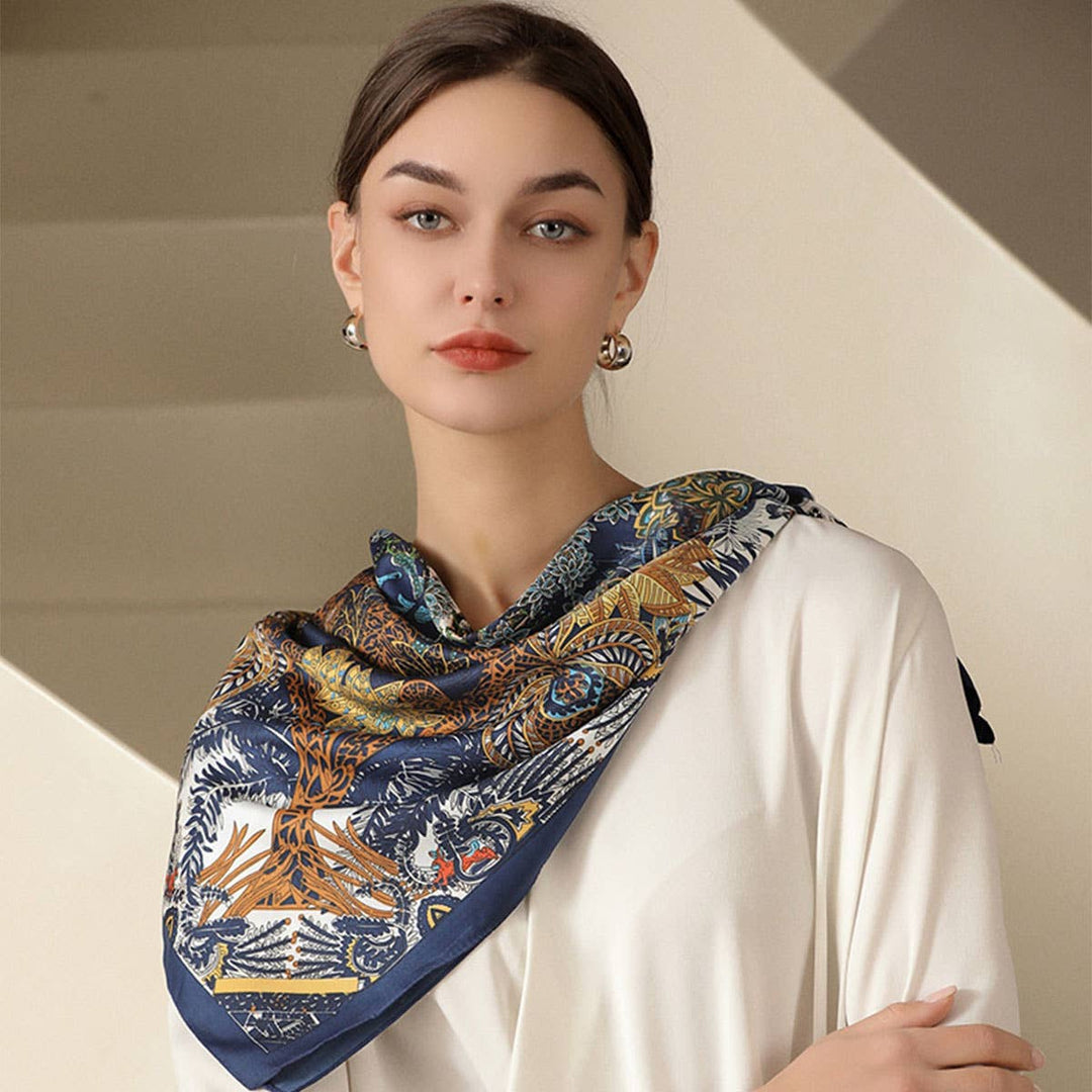 ACCITY - Vintage French Print Scarf – 90cm Silk Feel Square_CWASC0172