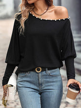 Load image into Gallery viewer, VividLux - Long Sleeves Loose Asymmetric Beaded One-Shoulder T-Shirts Tops