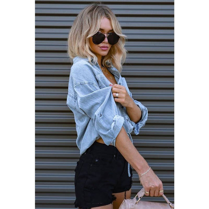 Paperdoll - Casual Double Pocket Loose Denim Shirt