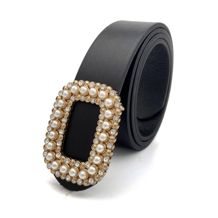 ACCITY - WOMEN ROUND DIAMOND PEARL BUCKLE BELT FOR JEANS_CWABE0130