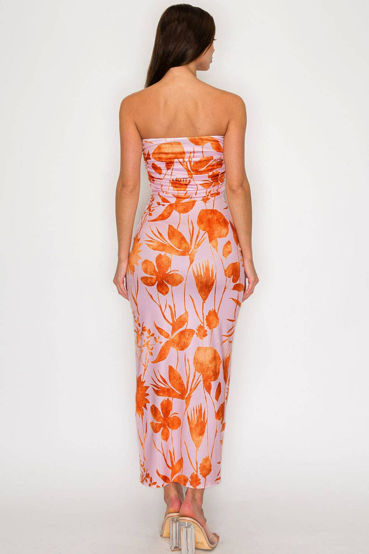 Deep V Ruched Floral Dress
