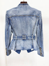 Load image into Gallery viewer, Belted Washed Denim Blazer