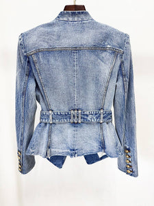 Belted Washed Denim Blazer