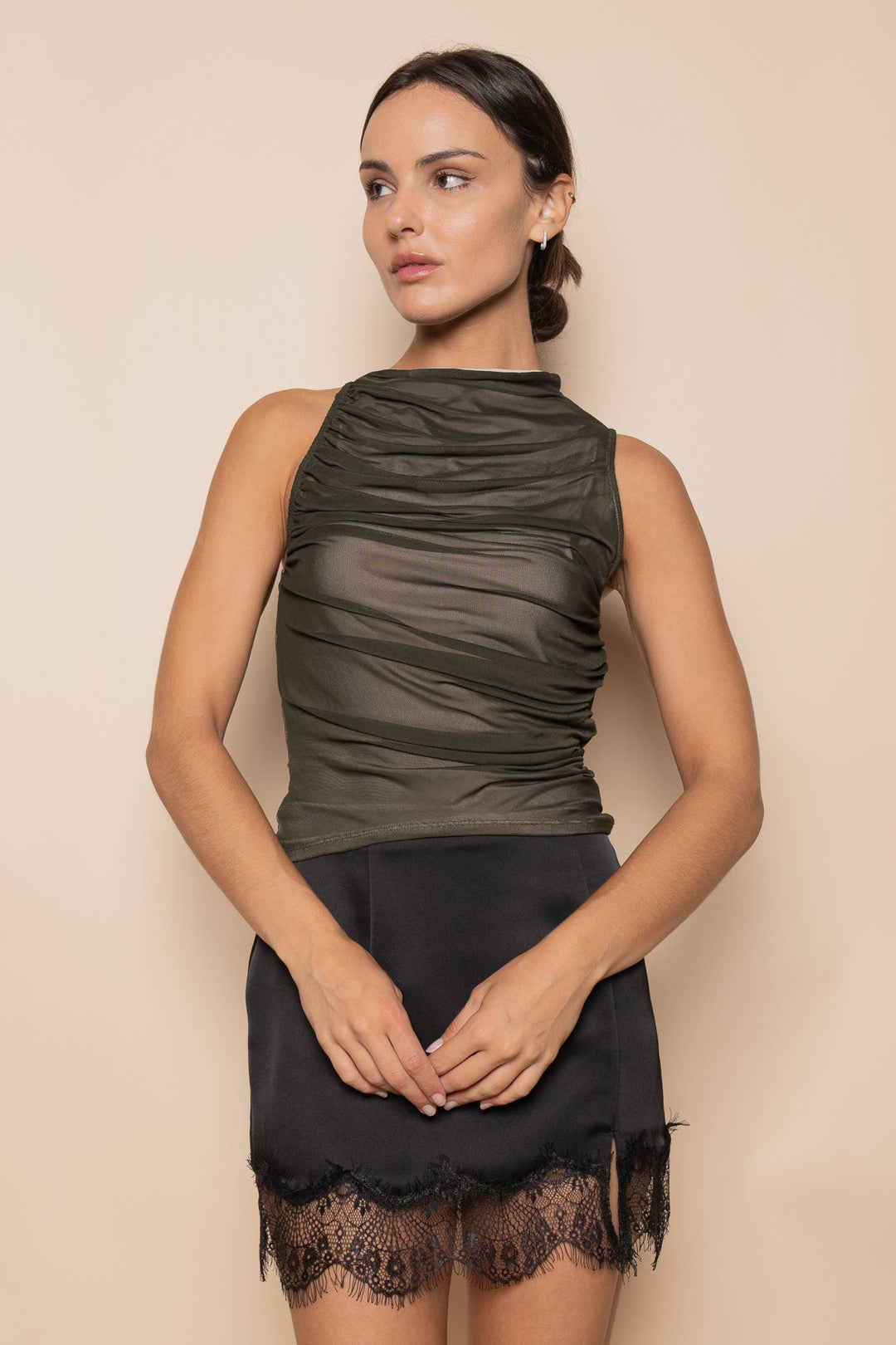 RUCHED MESH TANK TOP