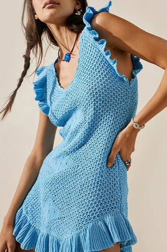 Ruffle Crochet Dress in Blue