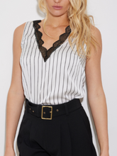 Load image into Gallery viewer, Lace V-Neck Pinstripe Tank