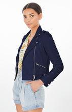 Load image into Gallery viewer, Stretch Vegan Leather Moto Jacket w/ Buckles