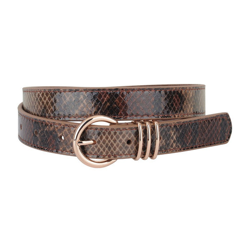Skinny Snake Print Leather Belt
